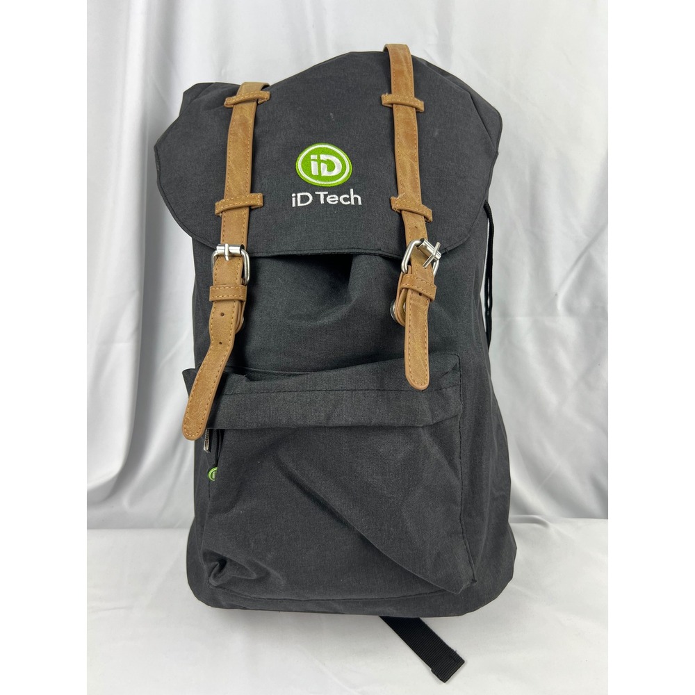 iD Tech Backpack Adult OS Laptop Bag Gray Faux Leather Buckle Straps Good